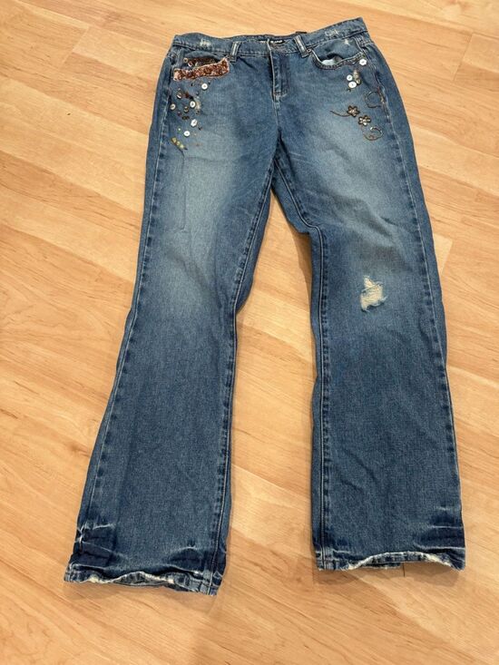 Dkny Denim - Dkny Jeans Y2K Soho Beaded Distressed Women's Jeans with Sequins Size 10